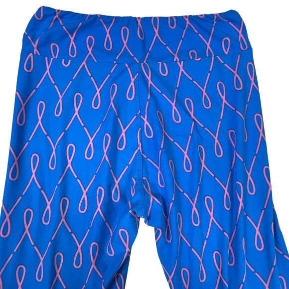 LuLaRoe Breast Cancer Awareness Leggings Blue Pink Ribbon One Size - Picture 5 of 11